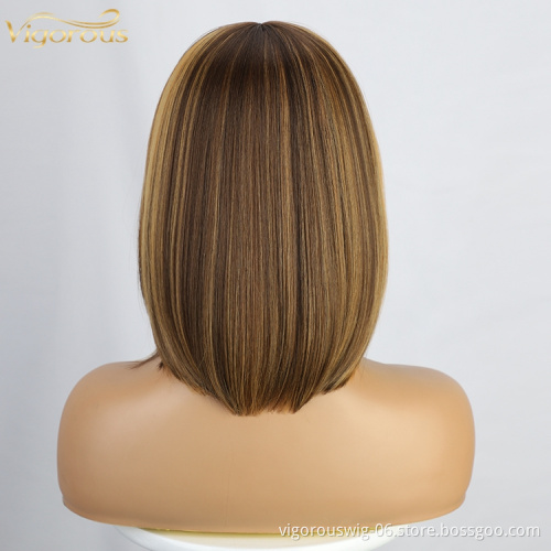 Vigorous Women wigs T Lace Front Hair Synthetic Straight Wigs Honey Blonde Highlights Wigs Heat Resistant for Daily Party Use